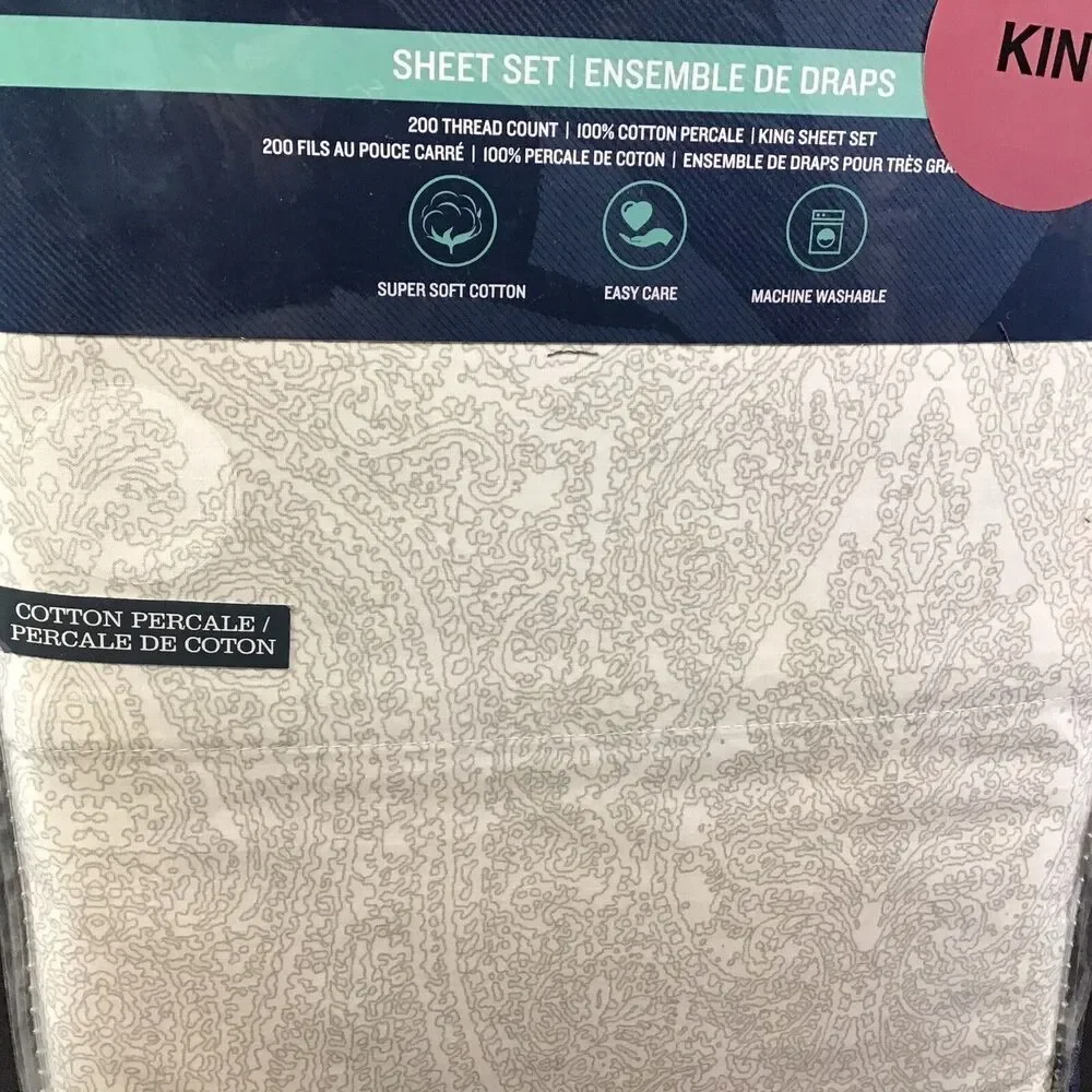 Tommy Bahama 100% Cotton Percale Breakwater Basin Grey King Sheet Set NEW